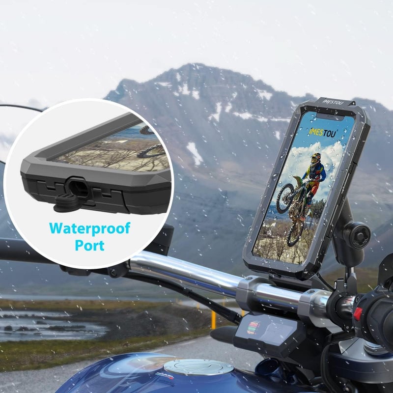 iMESTOU Anti-Theft Waterproof Motorcycle Phone Holder Bike Phone Mount 1" Ball Handlebar Stem Mobile Holder with Double Socket Arms 720° Rotation Aluminium Base for 5.5"-6.8" Cellphones (L) - Image 5